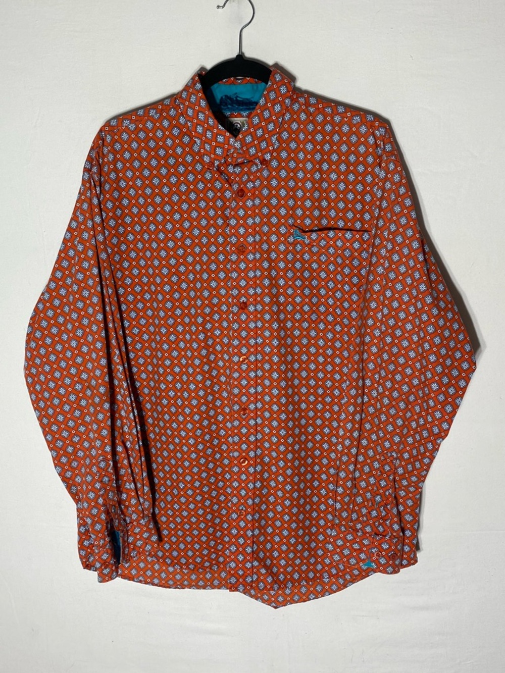 Cinch Orange Blue Geometric Print Western Button Down Shirt M Cowboy Stampede